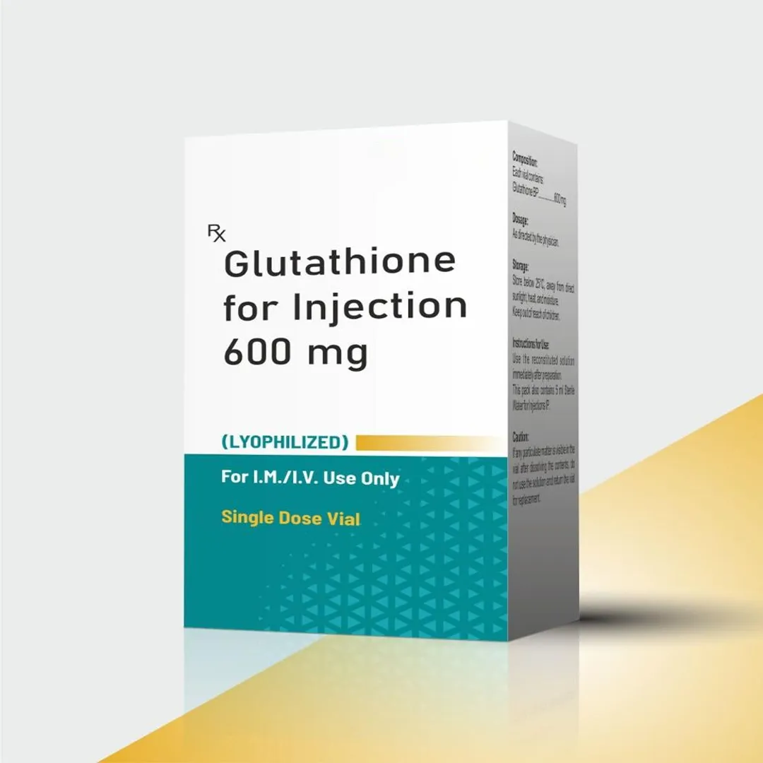 White and teal carton for a single-dose lyophilised vial, printed with product and dose panels