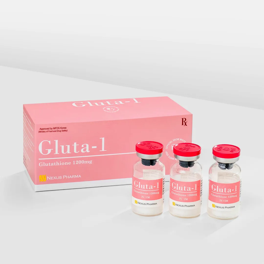 Pink multi-vial carton shown with three red-capped vials standing in front of it