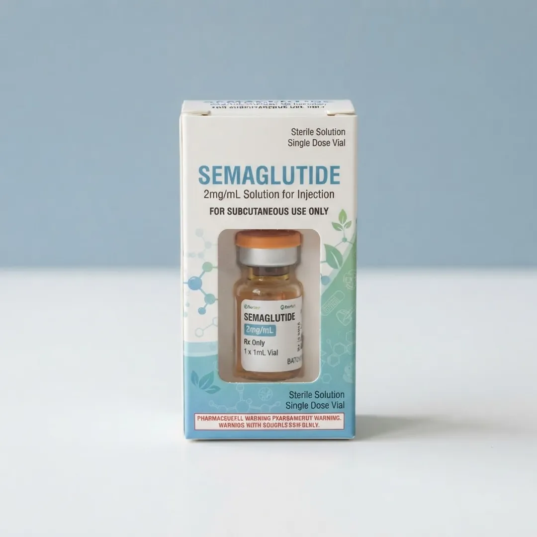Window carton showing one amber-labelled vial behind a clear film opening
